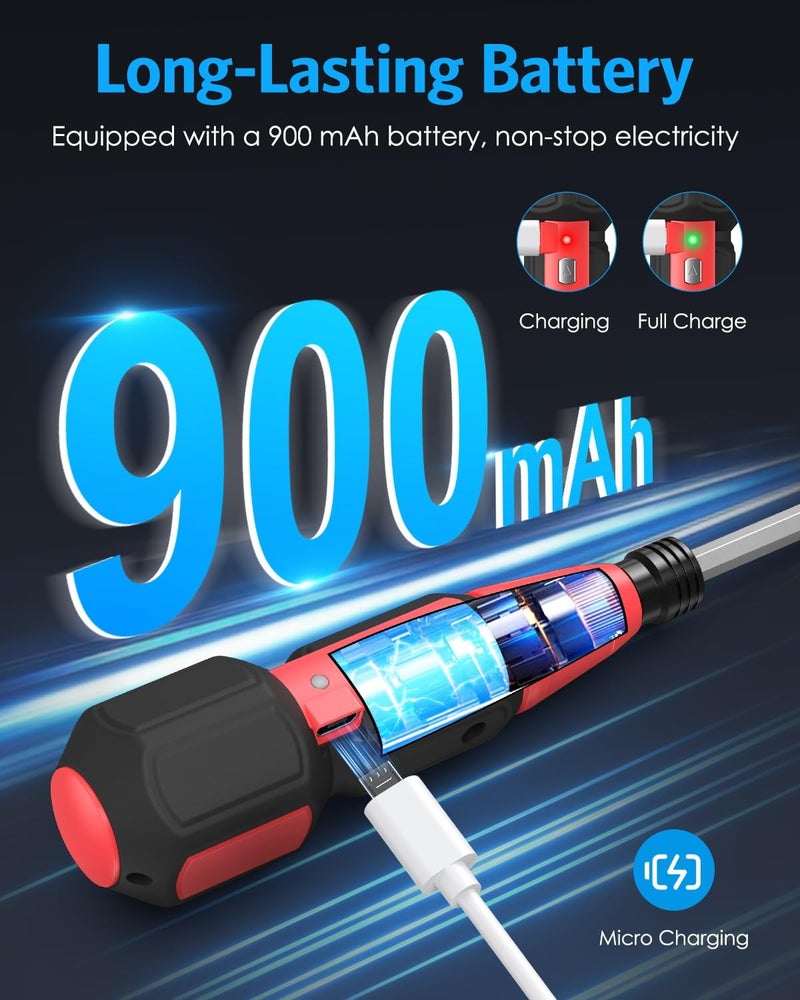 AMIR Cordless Screwdriver, Rechargeable Electric Screwdriver Sets, Portable Automatic Home Repair Tool Kit with USB Cable and LED Lights, Red - Image 4